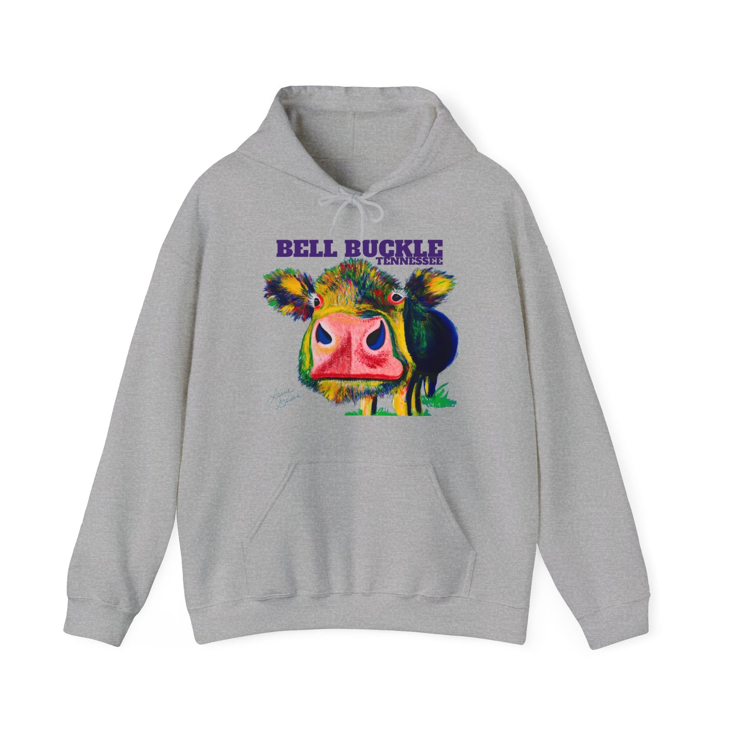 "The Bell Buckle Cow" | Art by Laurie Geisen | Heavy Blend™ Hooded Sweatshirt