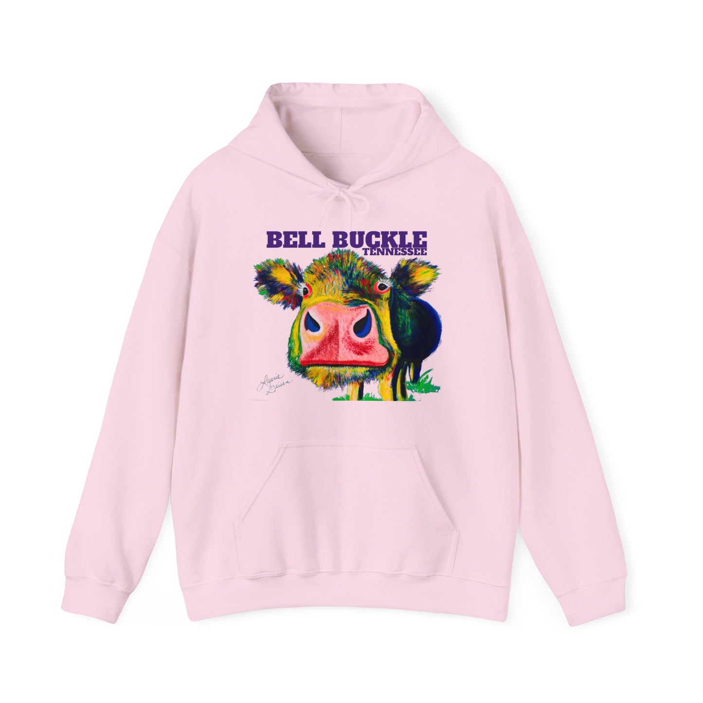 "The Bell Buckle Cow" | Art by Laurie Geisen | Heavy Blend™ Hooded Sweatshirt