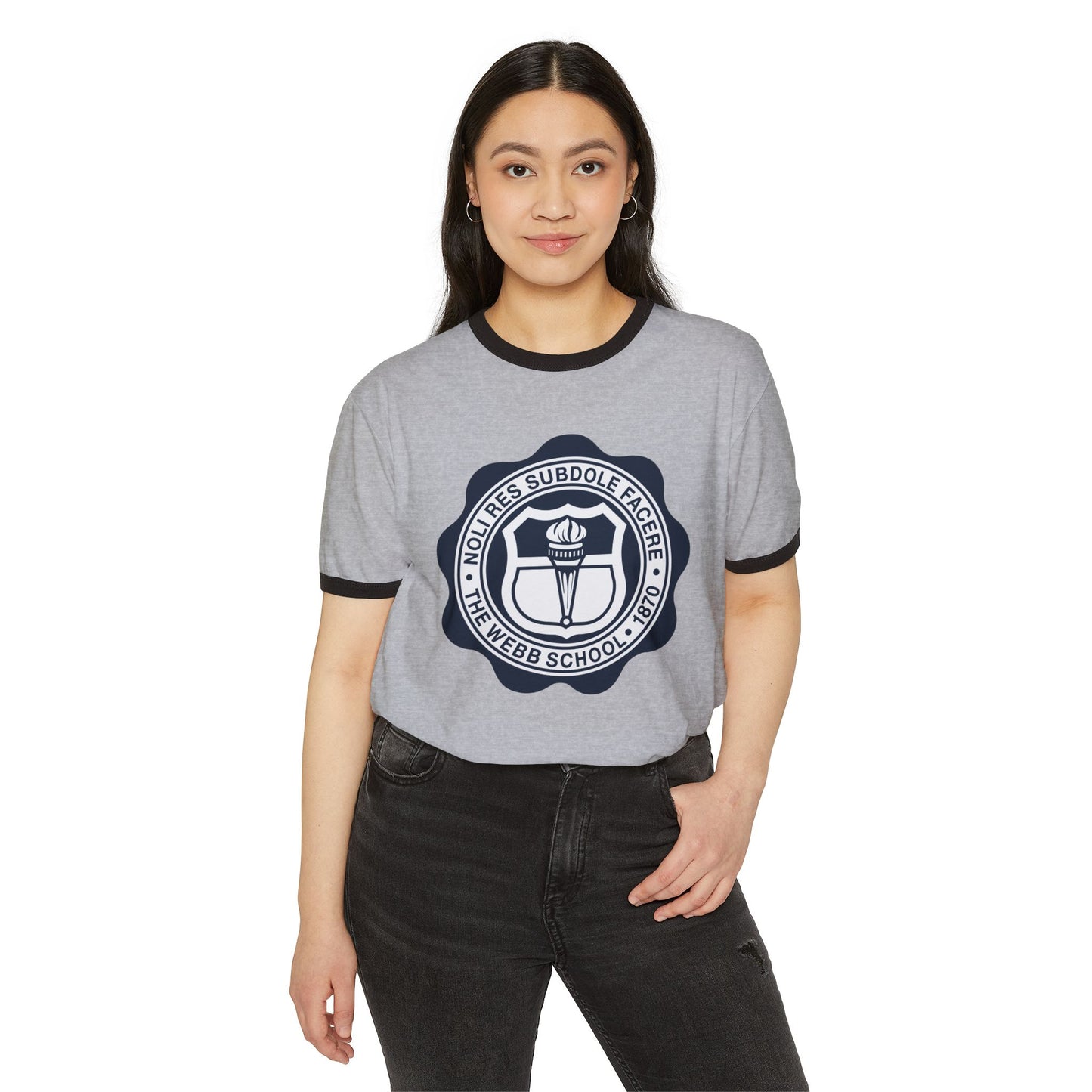 WEBB Ringer T-Shirt Short Sleeve | Heather Gray | Academic Seal Logo Center Chest