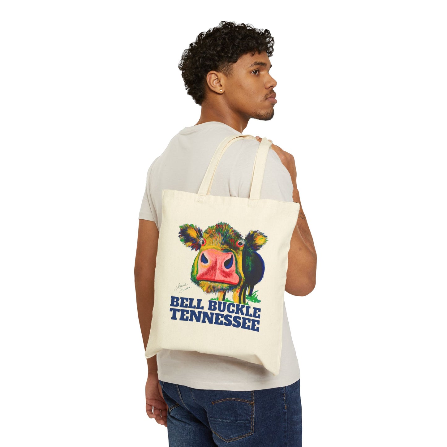 "The Bell Buckle Cow" | Art By Laurie Geisen | Cotton Canvas Tote Bag