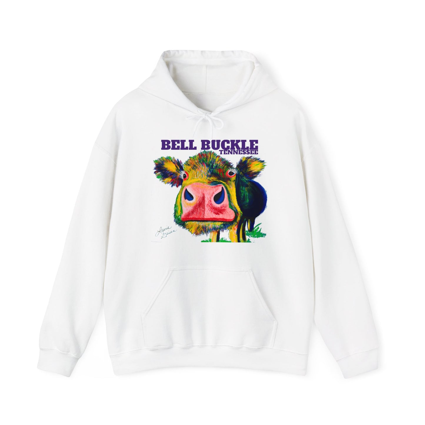 "The Bell Buckle Cow" | Art by Laurie Geisen | Heavy Blend™ Hooded Sweatshirt