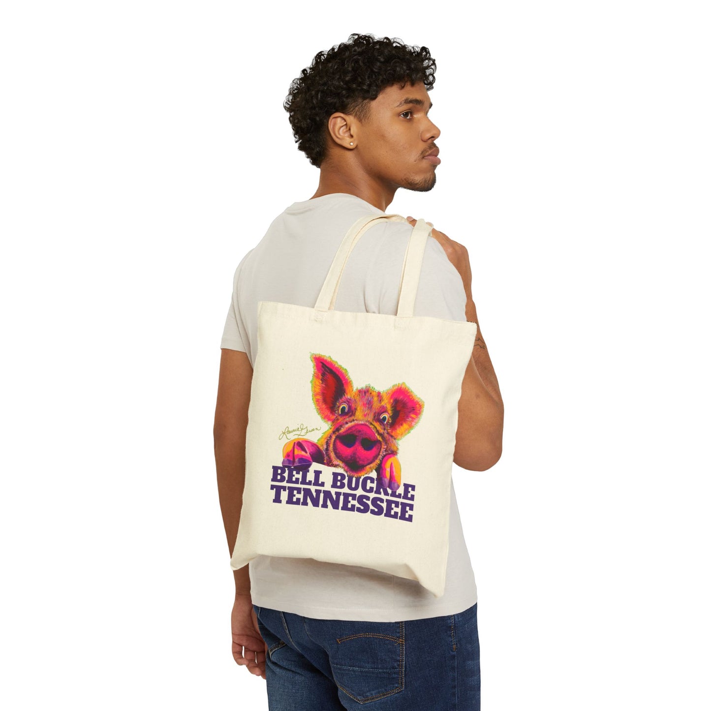 "The Bell Buckle Pig" Art By Laurie Geisen - Cotton Canvas Tote Bag