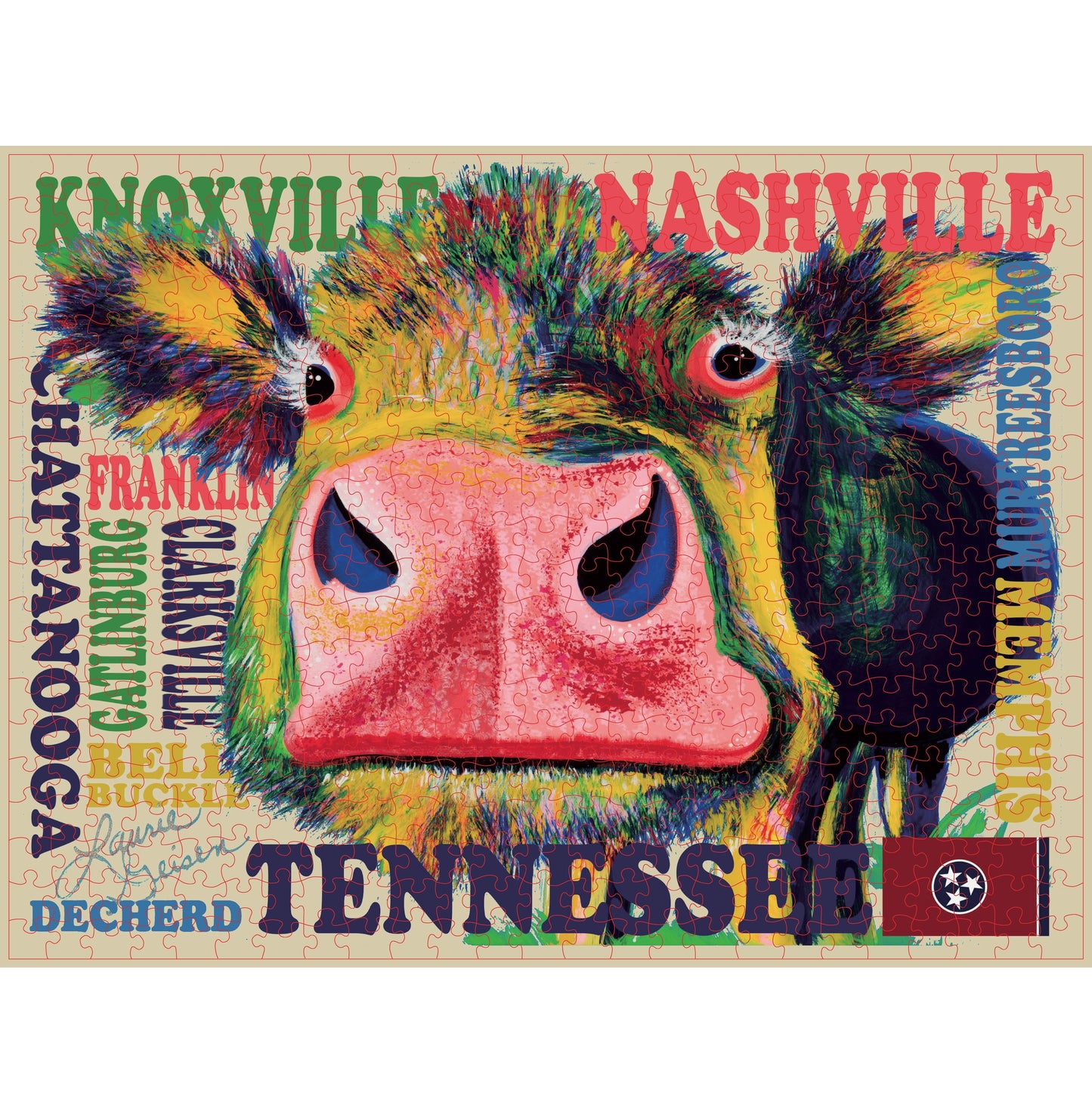 Tennessee Jigsaw Puzzle - Cow by Artist Laurie Geisen